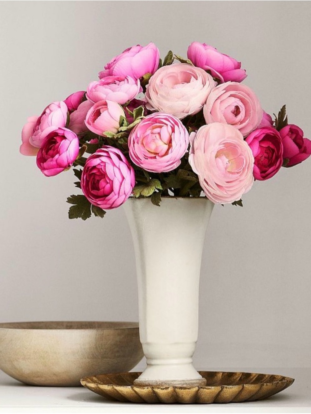Pottery Barn Pink Ranunculus Bouquet in White Vase
